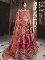 Peach Banarshi Silk Lehenga